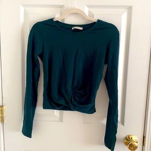 Zara Trafaluc Green Twist Crop Top Long Sleeve M